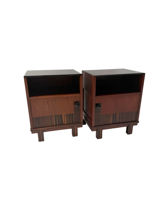 Art Deco Nightstands by Max Coini, Solid Walnut, Dutch Design, 1920s